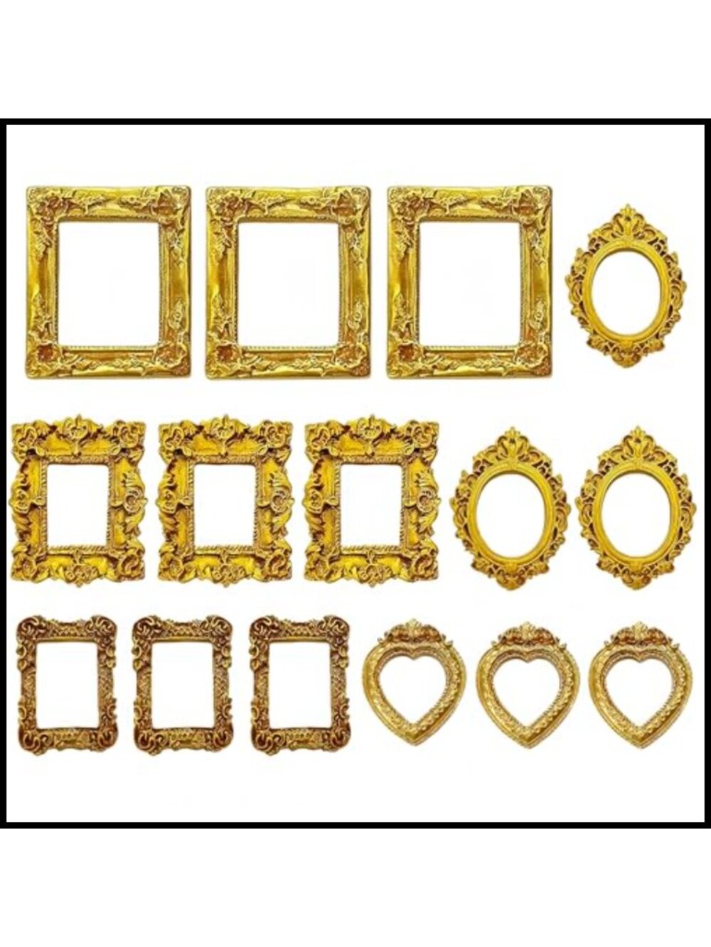 15Pc Mini Vintage Resin Picture Frames Floral Ornate Tabletop Display Set